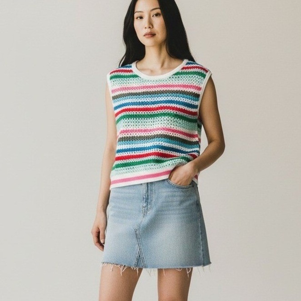 Talbots Crochet Knit Tank Top Womens‎ Size SP Multi-Color Striped Sleeveless